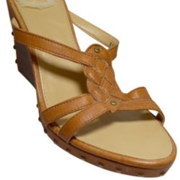 Tan Distressed Leather Studded Platform Wedges Made in Australia 🇦🇺 🏷️ NWT - Picture 3 of 8